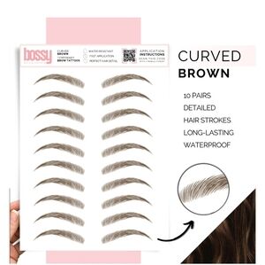 Bossy Brow Tattoos - Curved Brown 20 Pairs New!
